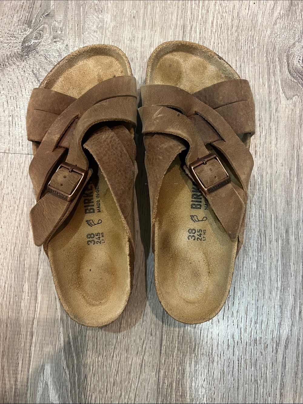 Birkenstock Brown leather Crossover Buckle Sandals 38